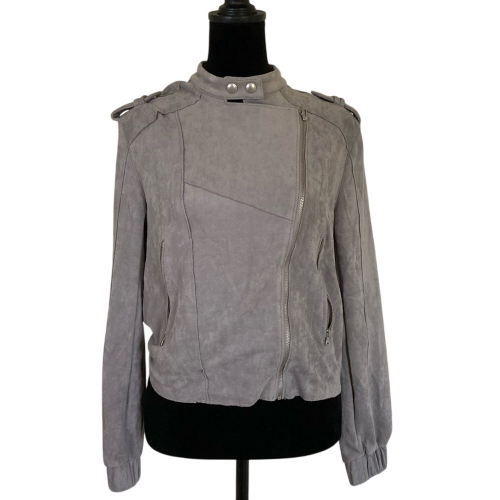 BlankNYC Womens‎ Faux Suede Moto Jacket Grey Size XS Classic Contemporary